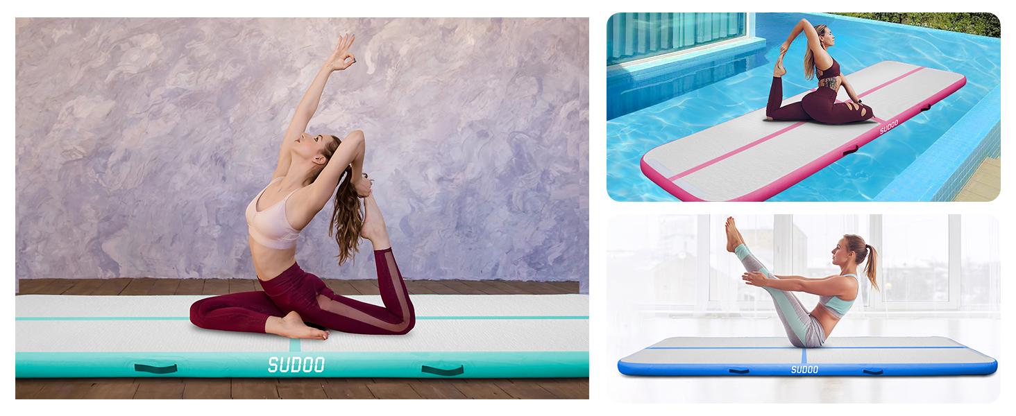 Надувний гімнастичний мат для дому та активного відпочинку 3м/4м/5м, 10см, рожева