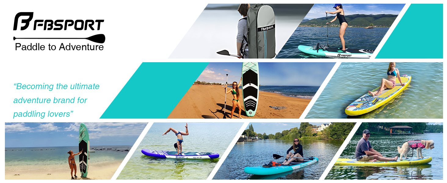 Надувне SUP Board FBSPORT для Stand-Up Paddling з регульованим алюмінієвим веслом та насосом, 15 см товщина, комплект FruitGreen