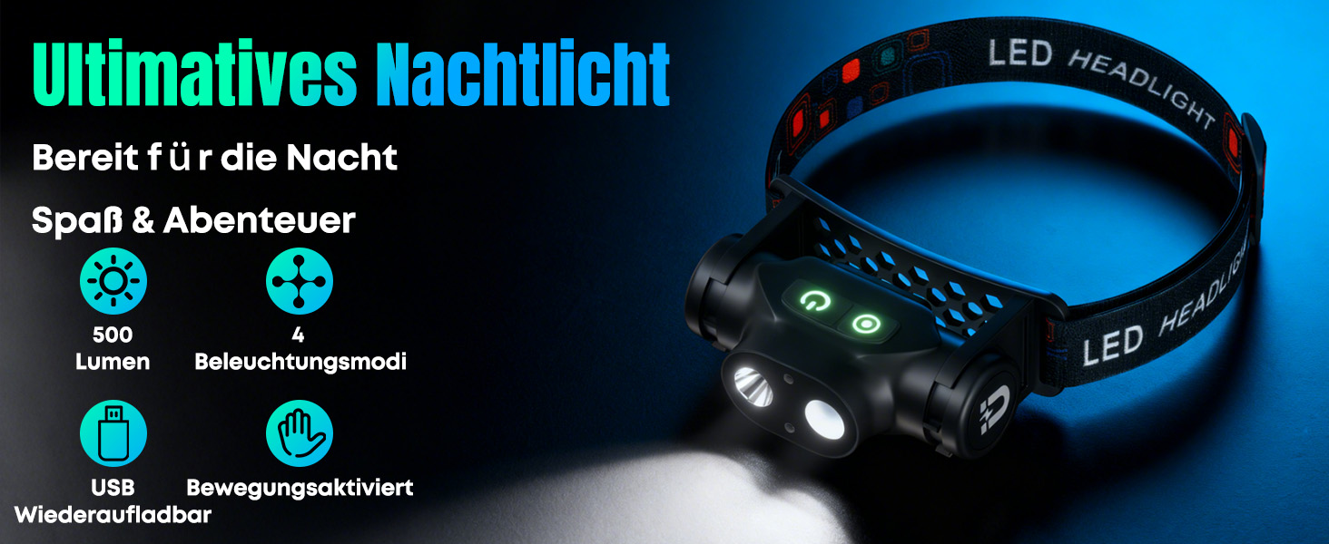 Фронтальний ліхтар Pawfly LED перезарядна, надяскравий, 4 режими, сенсор, магніт, IPX4, вологостійкий, для бігу, кемпінгу, риболовлі