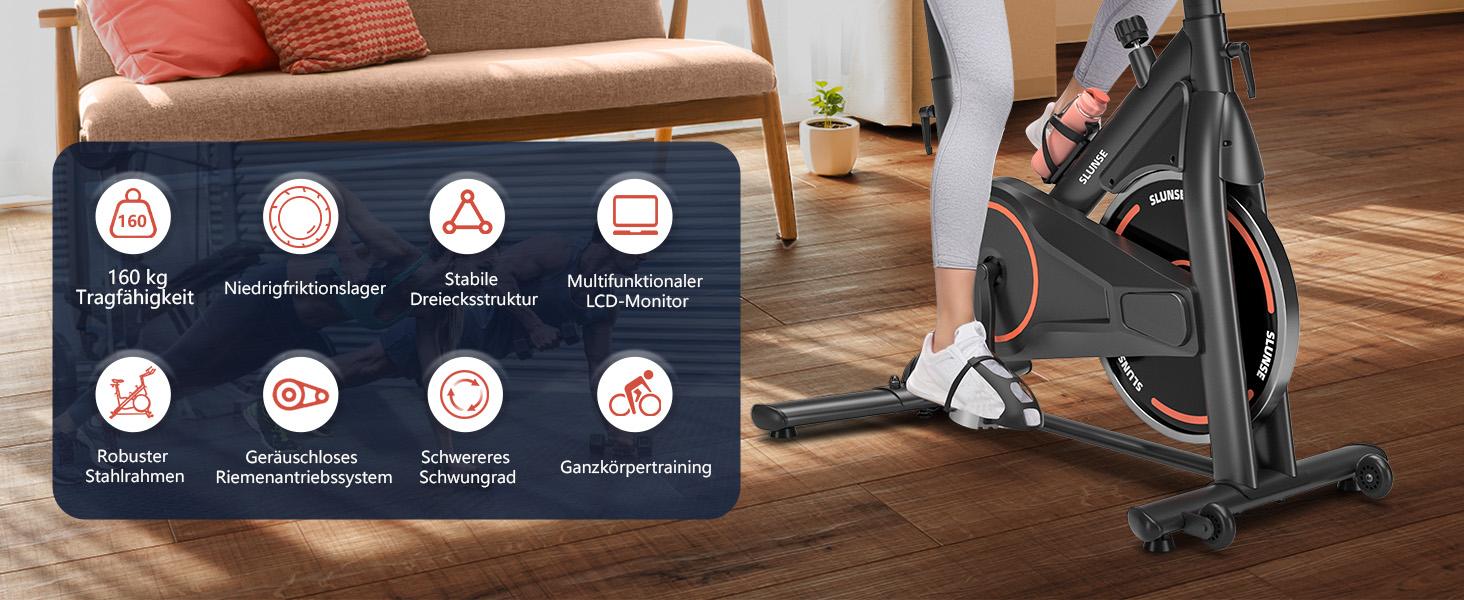 Велотренажер для дому з LCD-монітором, тихий ергометр spinning bike, фітнес-велосипед до 160 кг, для кардіотренувань