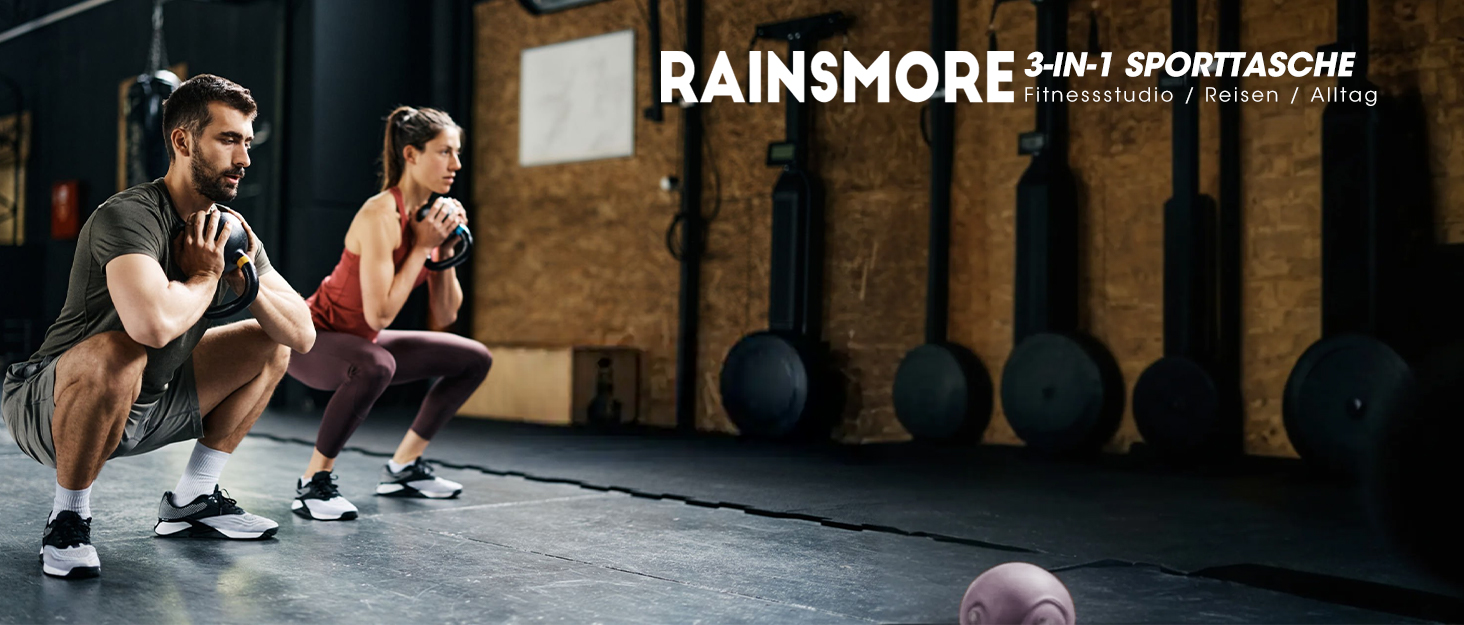 Спортивна сумка RAINSMORE 45L 3-в-1 для фітнесу та подорожей, водонепроникна дорожня сумка з відділенням для взуття та мокрих речей, чорна