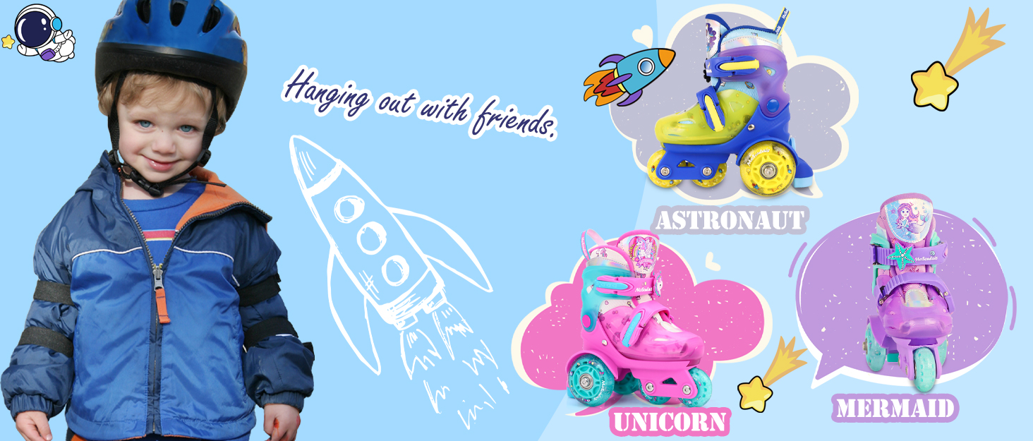 Дитячі ролики Kinder Rollschuhe для дівчаток та хлопчиків, ролики Єдиноріг/Морська русалка, світлові колеса, 4 розміри, регульовані, для початківців, подарунок на Новий рік/День народження (S(31~34), Колір: блакитний)