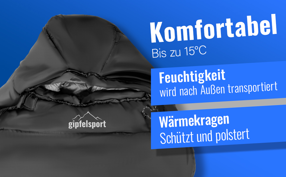 Сплячий мішок Gipfelsport Ultraleicht 4 сезони [-20°C - 15°C] | Ultralight, -5°C, для кемпінгу, трекінгу та подорожей (синій/чорний)