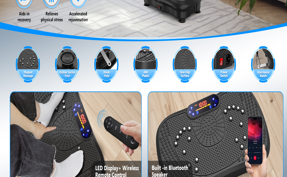 Віброплатформа AXV – Тест-переможець для дому, Bluetooth, 150 кг, 120 рівнів, 5 режимів. Для схуднення та тренування всього тіла, срібляста