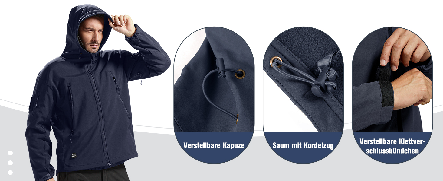 Чоловіча зимова тактична куртка FREE SOLDIER Military Softshell: водонепроникна вітрозахисна куртка з флісовою підкладкою та капюшоном для полювання та outdoor, р. L, темно-чорна