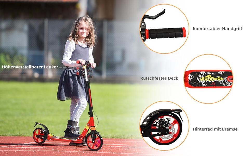 GYMAX Станкер для трюків (вікові обмеження: діти та дорослі), розкладний, з колесами 200 мм, подвійна підвіска, дзвінок та ремінь для перенесення, до 100 кг, блакитний