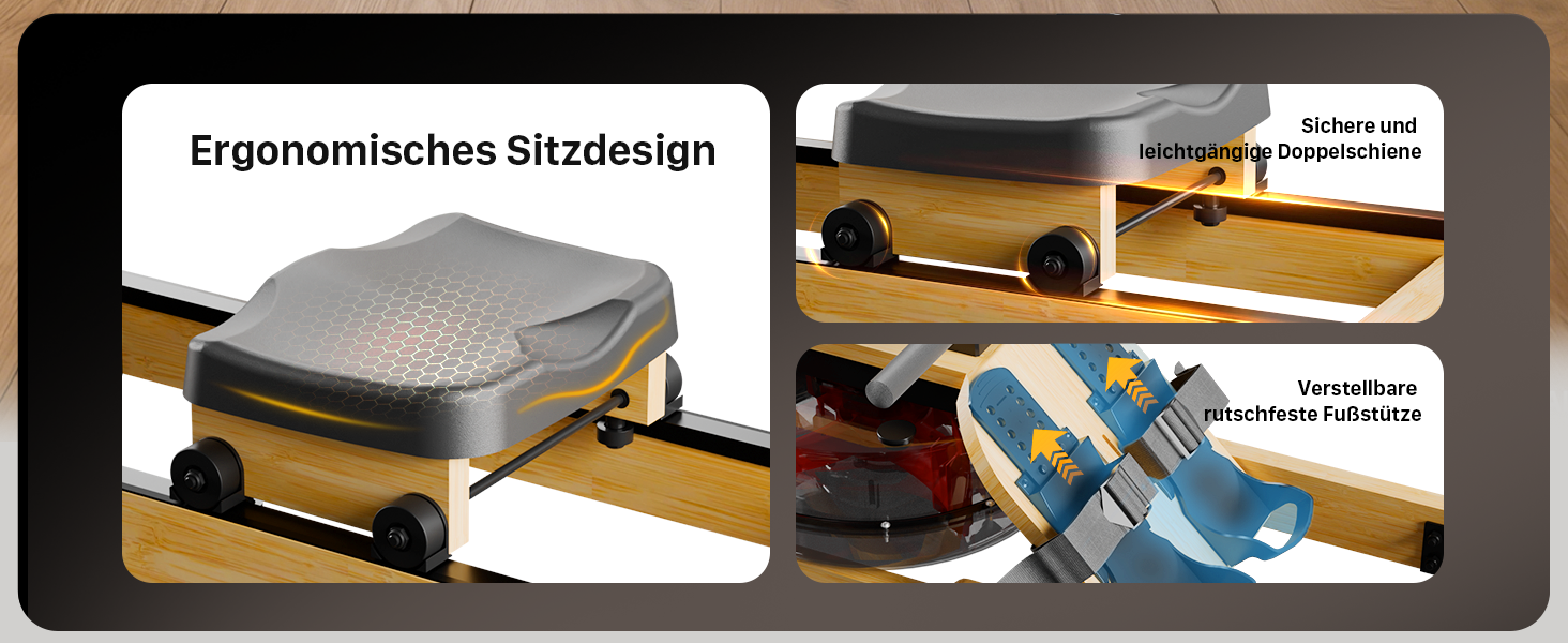 Гребний тренажер Aeriflo W200: Складний дерев'яний тренажер для дому з Bluetooth монітором та зручним сидінням