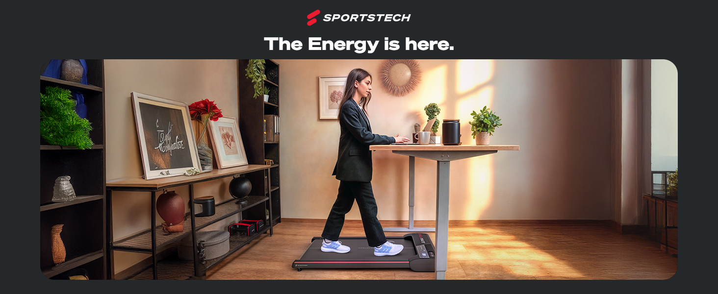 Бігова доріжка Sportstech Walking Pad до 6 км/год, ручний нахил 9%, дистанційне та додаткова керування, LCD-дисплей, крокомір, компактна, на колесах, до 120 кг