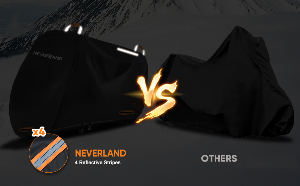 Накладна ковдра для мотоцикла Neverland Outdoor, 295x110x140 см, водонепроникна, 300D, гараж для мотоцикла, внутрішнє використання, з отворами для замка, світловідбиваюча, чорно-помаранчевий колір