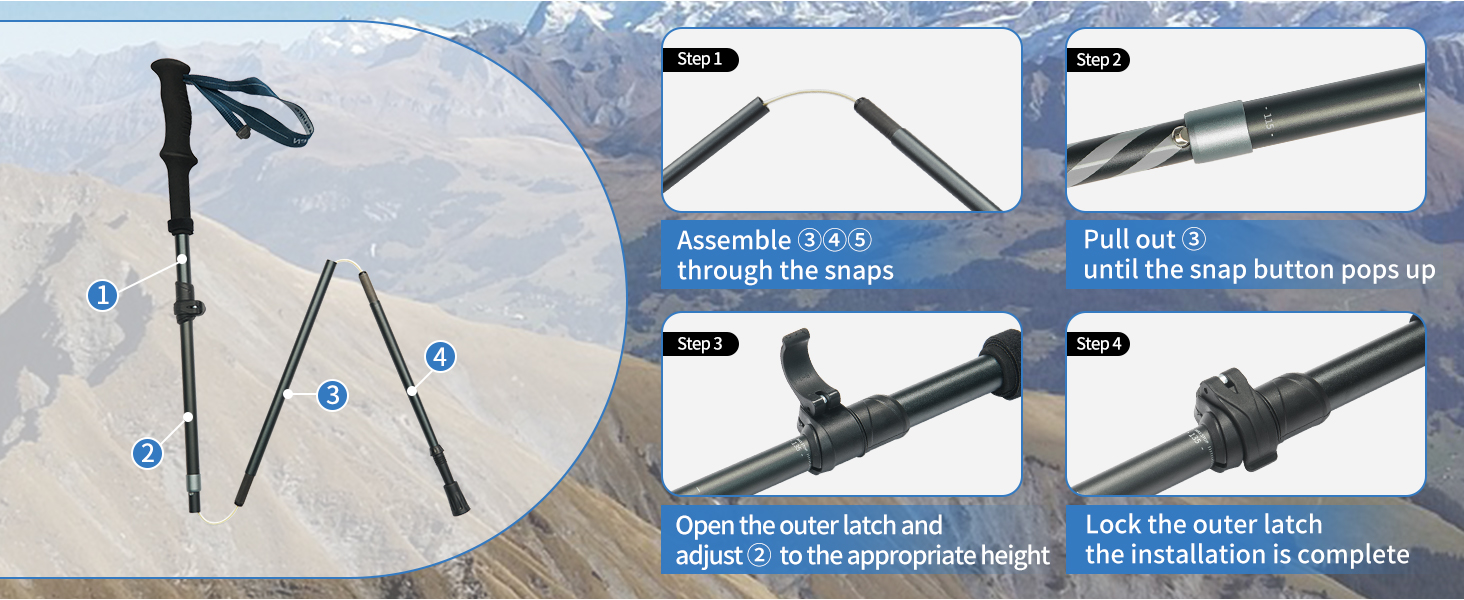 Трекінгові палиці Naturehike Ultraleicht - легкі складані палиці для піших прогулянок та трекінгу (115-135 см, алюміній 7075, чорний)