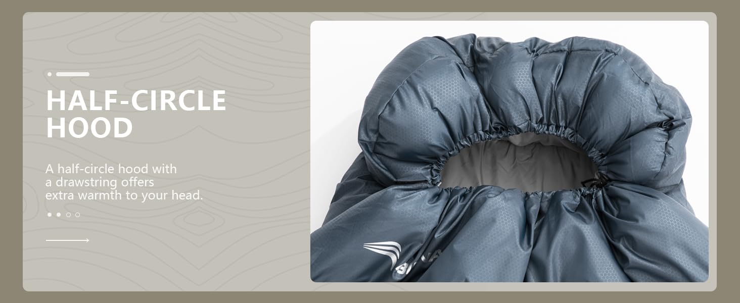 Спальний мішок BISINNA XXL для великих дорослих, 3-4 сезони, зимовий, теплий, для кемпінгу, сірий, 1.5 кг, блискавка справа