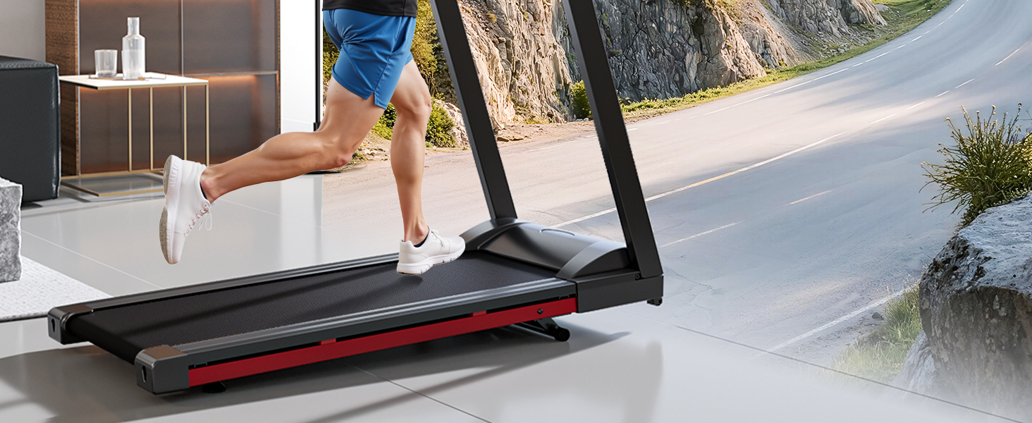 Бігова доріжка для дому 16 км/год, Walking Pad з нахилом 6%, бігове полотно 158 кг, велика площа бігу 112 * 42 см, тихе бігове полотно для дому та офісу, чорно-червоне