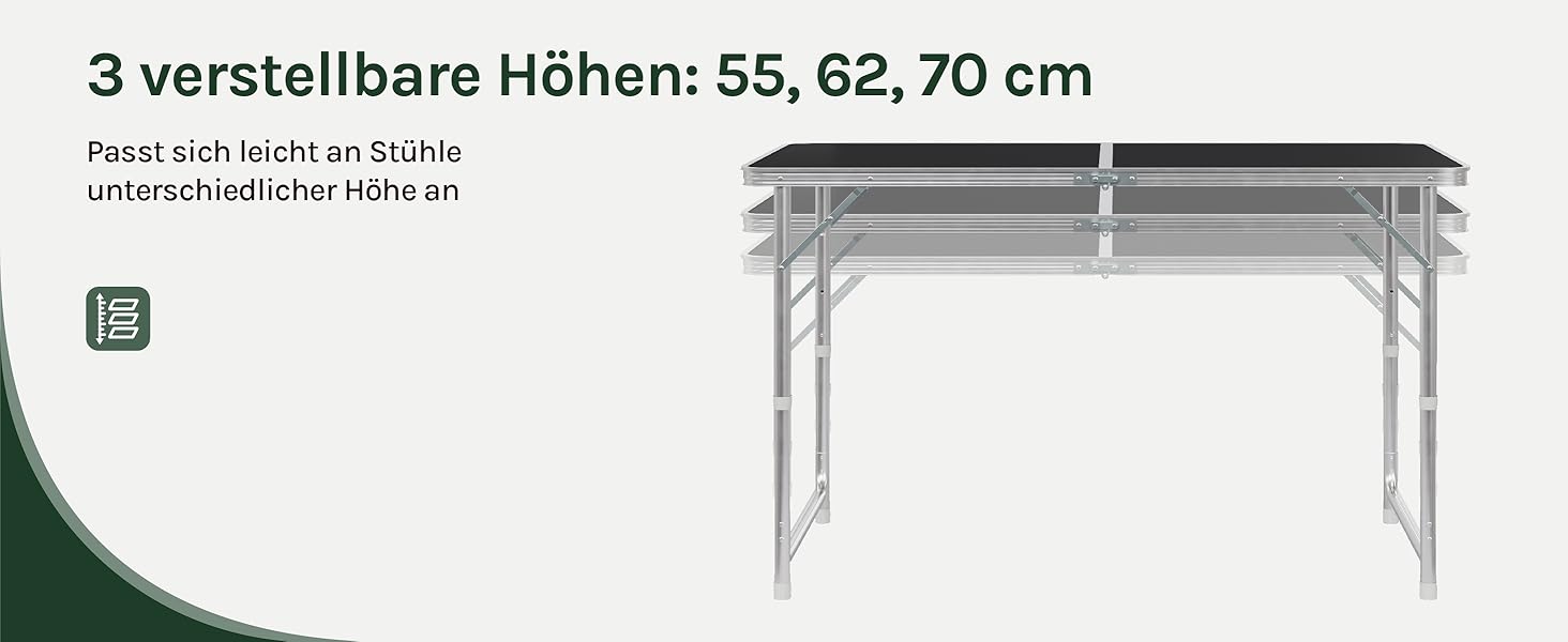Складний алюмінієвий стіл WOLTU для кемпінгу, саду, 120x60 см, чорний