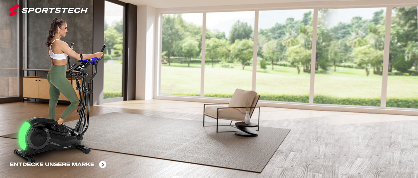 Еліптичний тренажер Sportstech CX700 для дому: 24 кг маховик, 24 рівні опору, LED дисплей, Bluetooth, пульсомір | Чорний