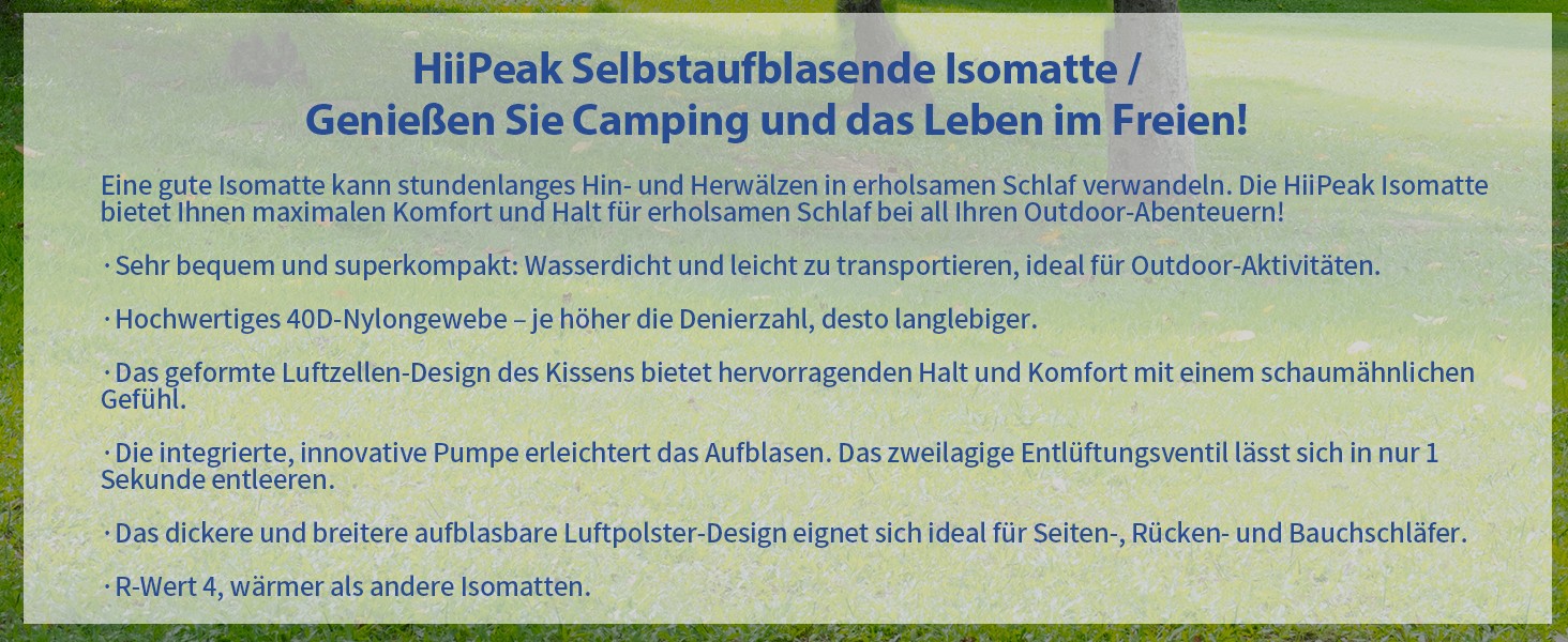 Каремат HiiPeak Isomatte самонадувний туристичний з інтегрованими подушками, сірий. Легкий, компактний, з помпою. Для кемпінгу та відпочинку на природі.