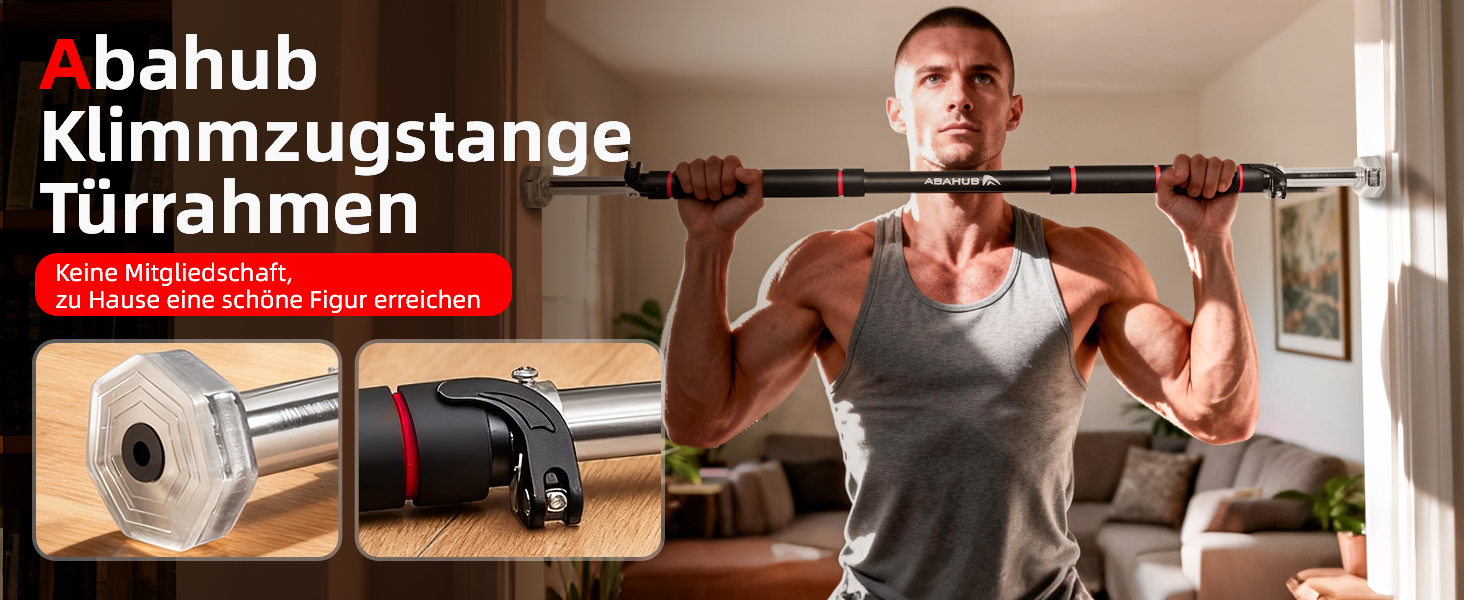 Кімнатна турнік Abahub для дверей з фіксатором, без свердління, чорно-червоний, для домашніх тренувань