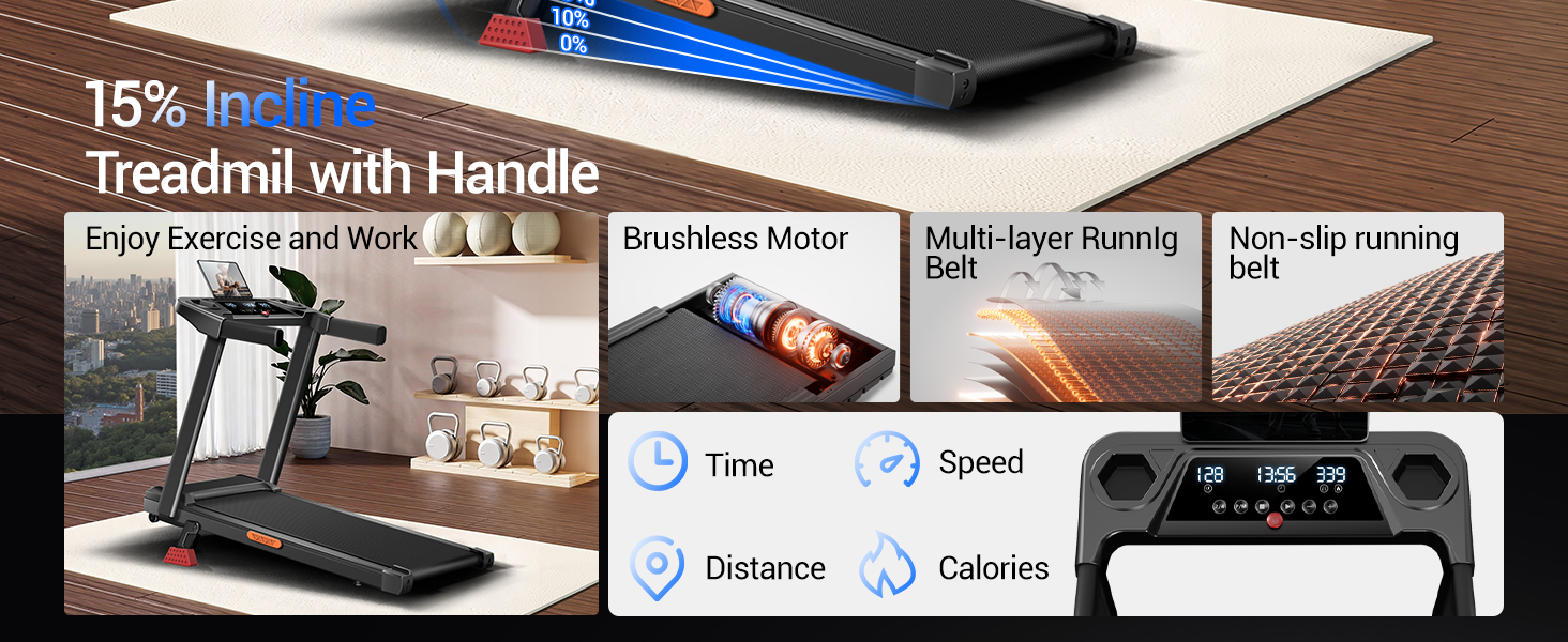 Біговий доріжка CURSOR для дому, складана, з нахилом 15%, швидкість 12 км/год, двигун 3.0 PS, LED-дисплей, чорна