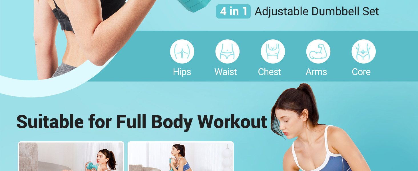 Набір гантелей Yoleo регульовані 2/4 шт. для дому, 2 кг, 3 кг, 4 кг, 5 кг, з м'яким TPU-покриттям, для тренувань всього тіла (блакитні)