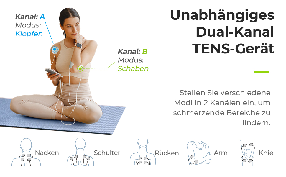 Пристрій TENS AUVON: 2 канали, 20 програм, 10 електродів для зняття болю в спині, шиї, плечі, нозі