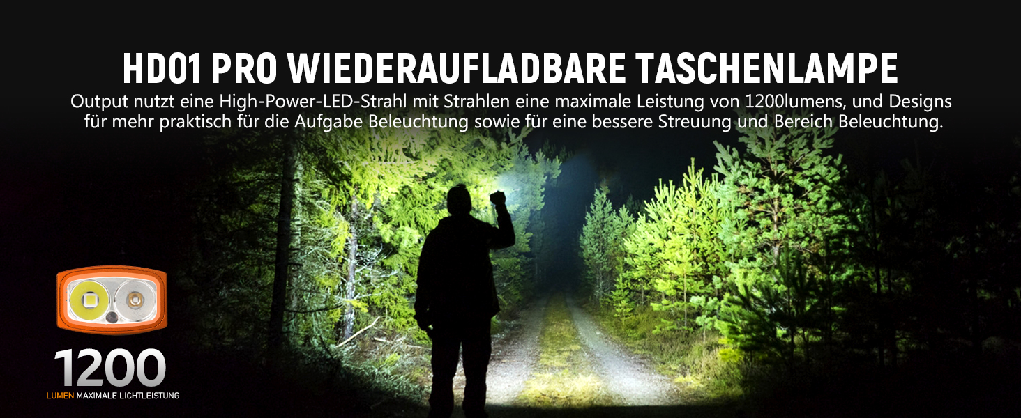 Ліхтарик Wurkkos HD01 Pro LED: Білий, UV (365nm), Зелений, RGB, 1200 люмен, Акумуляторний, Помаранчевий, для Походу