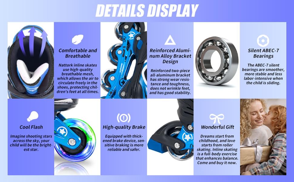 Роликові ковзани Nattork для дітей з підсвічуванням коліс, чорні (27-31)