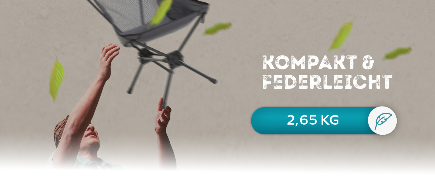 Складний туристичний стул NaturBummler Cloud Sit Light – ультралегкий (2,65 кг), дихаючий, з сумкою, 120 кг, для відпочинку на природі, риболовлі, саду (сірий)