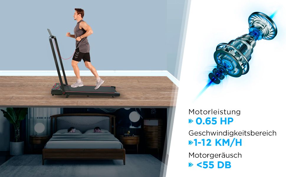 Бігова доріжка для дому та офісу 2-в-1 з регулюванням нахилу, Walking Pad 2.5HP, підстольна доріжка для ходьби, швидкість 1-12 км/год, з дистанційним керуванням, без встановлення