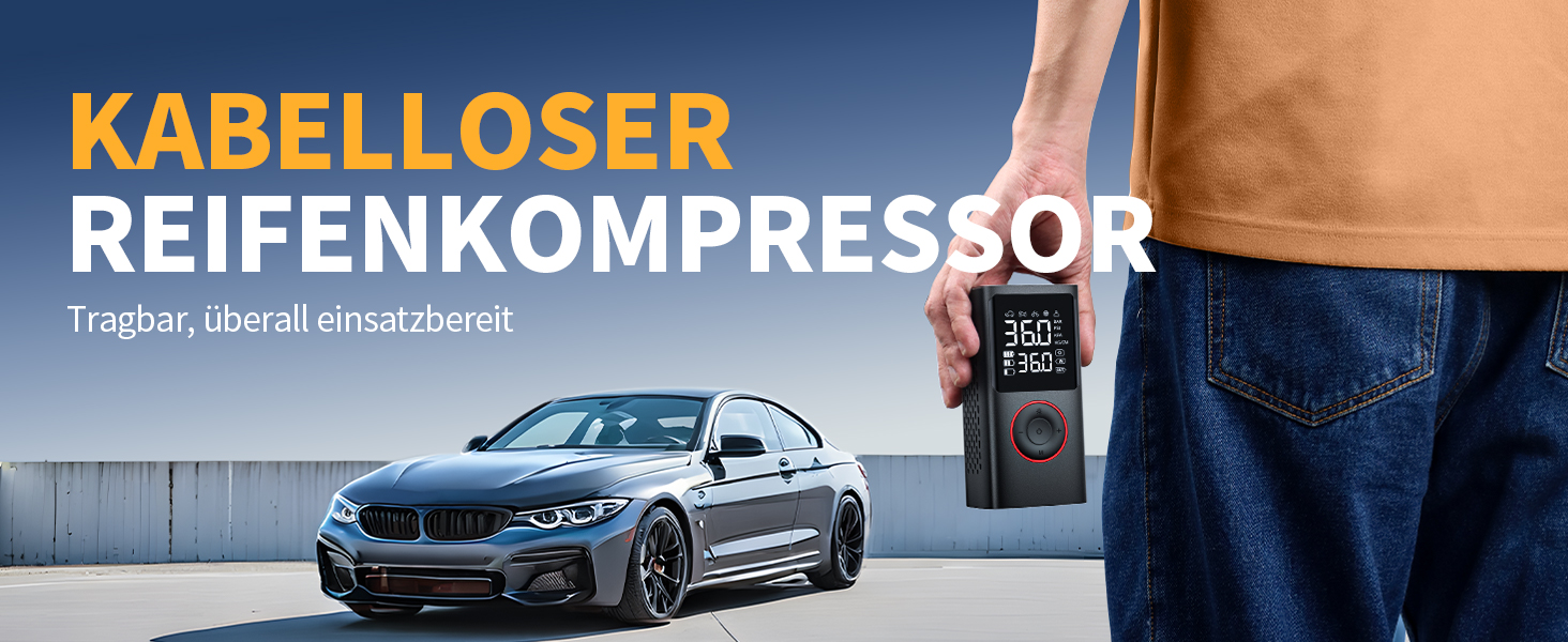 Бездротова електрична повітряна помпа Powools 150PSI з LED-ліхтариком та автостопом, акумуляторна помпа для велосипеда, електровелосипеда, авто, мотоцикла, м'ячів, чорна