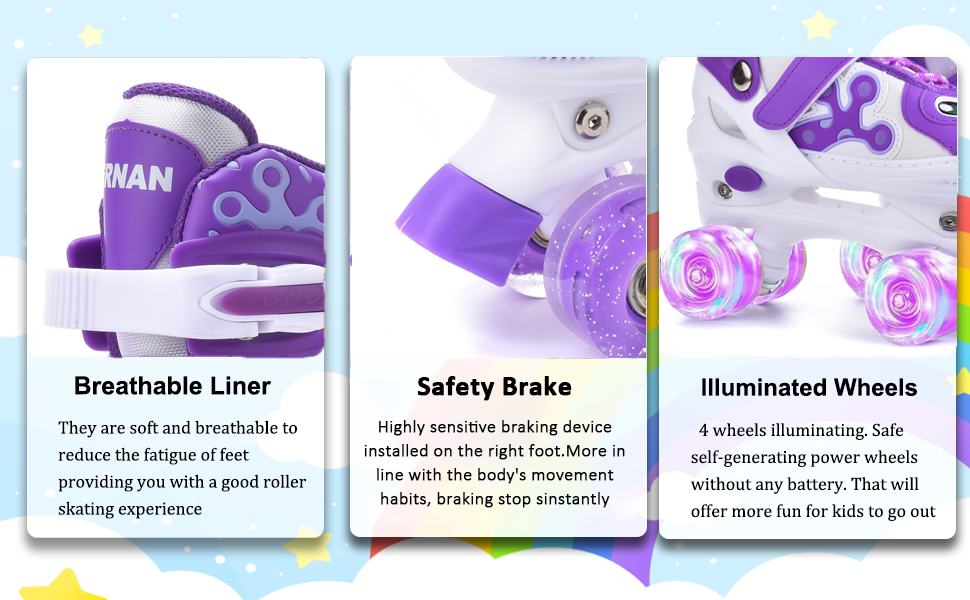 Роликові ковзани ERAN для дітей та дорослих, регульовані, світлодіодні, комфортні, ідеальні для початківців та подарунок на свята, фіолетовий колір