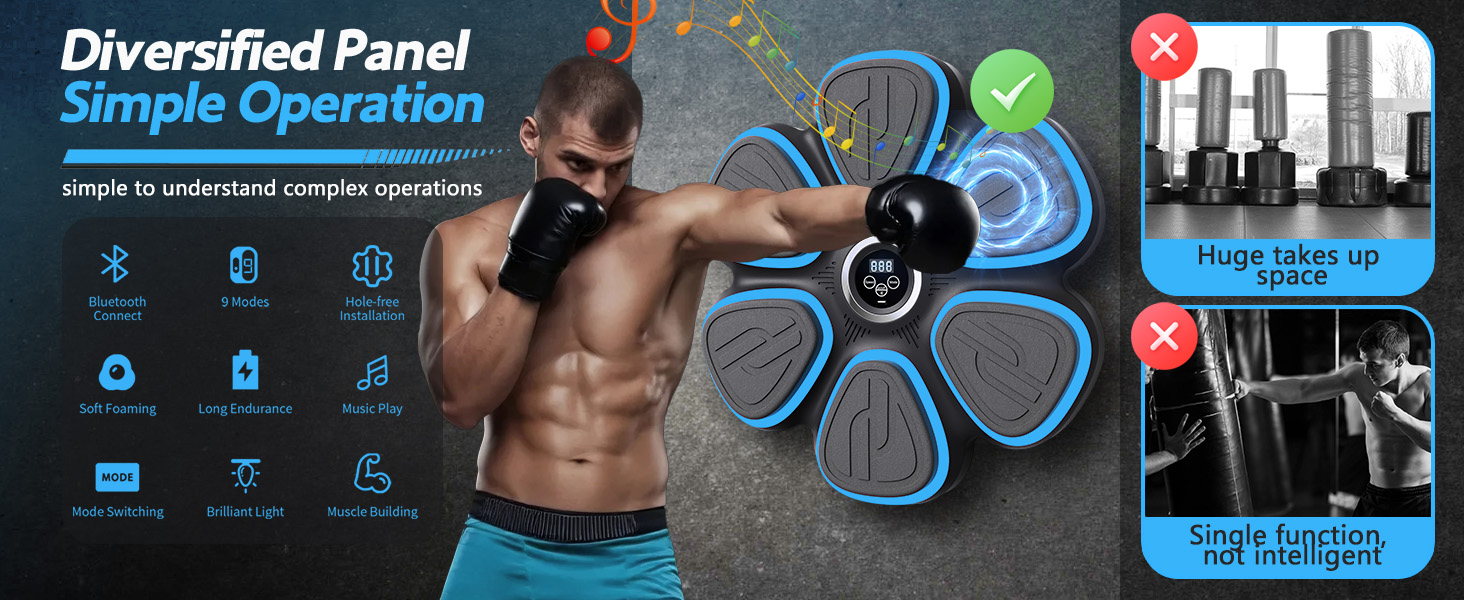 Музична боксерська машина для дорослих з LED-підсвічуванням та Bluetooth. Електронна боксерська машина з музикою, 9 режимів швидкості та підрахунку ударів, у комплекті боксерські рукавички.