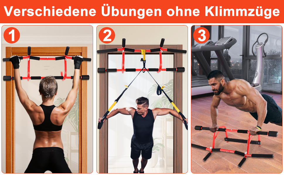 Кімнатна турнік Moorstdel для дверей, без свердління, з різними кутами хвата, чорний/червоний