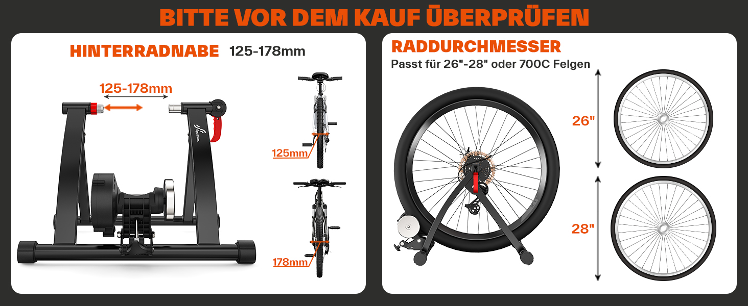 Роликовий тренажер Sportneer для велосипеда - магнітний велотренажер з 6 рівнями опору для дому, 26-28' & 700C, чорний