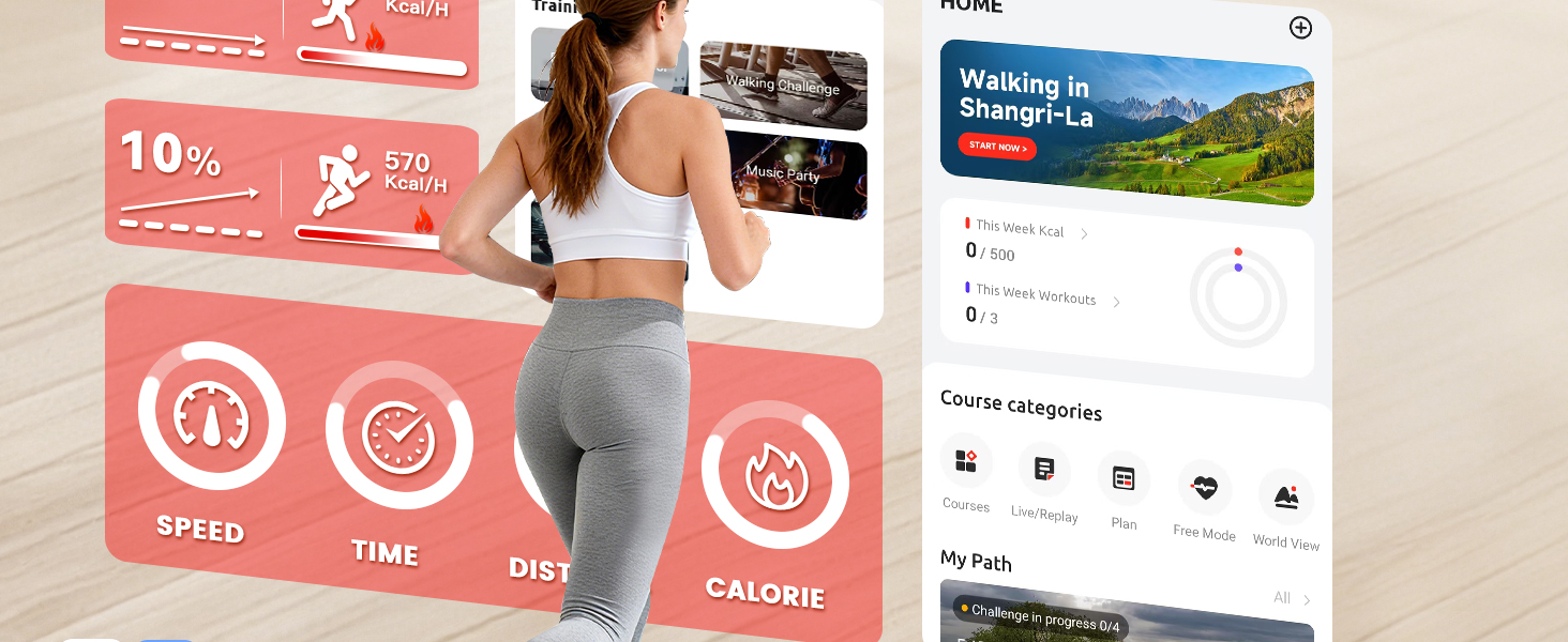 Sperax 3-в-1 Віброплатформа для бігового тренажера з пультом ДУ, 0.3-6 км/год, для дому та офісу, червона