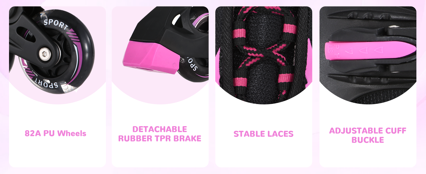 Роликові ковзани TOMSHOO з регульованим розміром, LED-колесами, для дітей та дорослих (рожеві, L (37-39 EU))