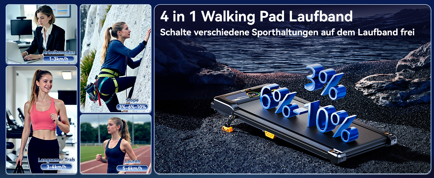 Бігова доріжка AnyLife з регулюванням нахилу, компактний, тихий, LED-дисплей, для дому, чорний, до 150 кг