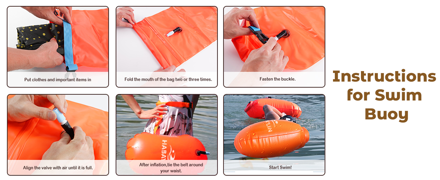 Надувна плавуча шийка 20L помаранчевого кольору для дорослих та дітей - безпечний тримач для плавання у відкритій воді та триатлону