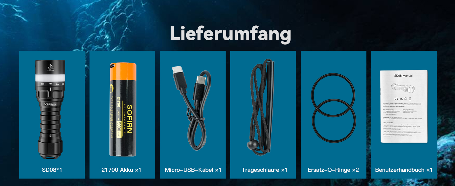 Sofirn SD08 водонепроникний ліхтар-підводний світильник LED, 3200 люмен, з LED-індикатором позиції, 4 режими, IPX8, для дайвінгу, підводної фотографії та повсякденного використання