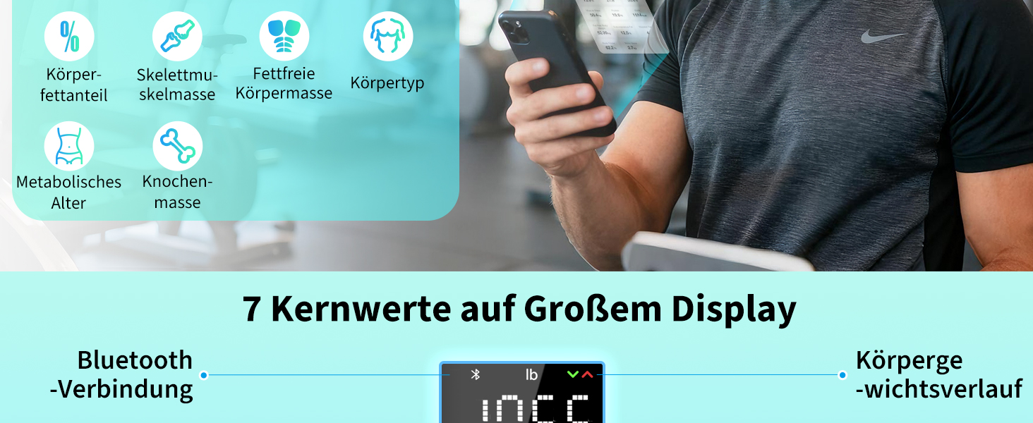 Вага Arboleaf для вимірювання жиру в тілі, аналіз складу тіла з LED-дисплеєм, Bluetooth, до 180 кг, чорний CS20L