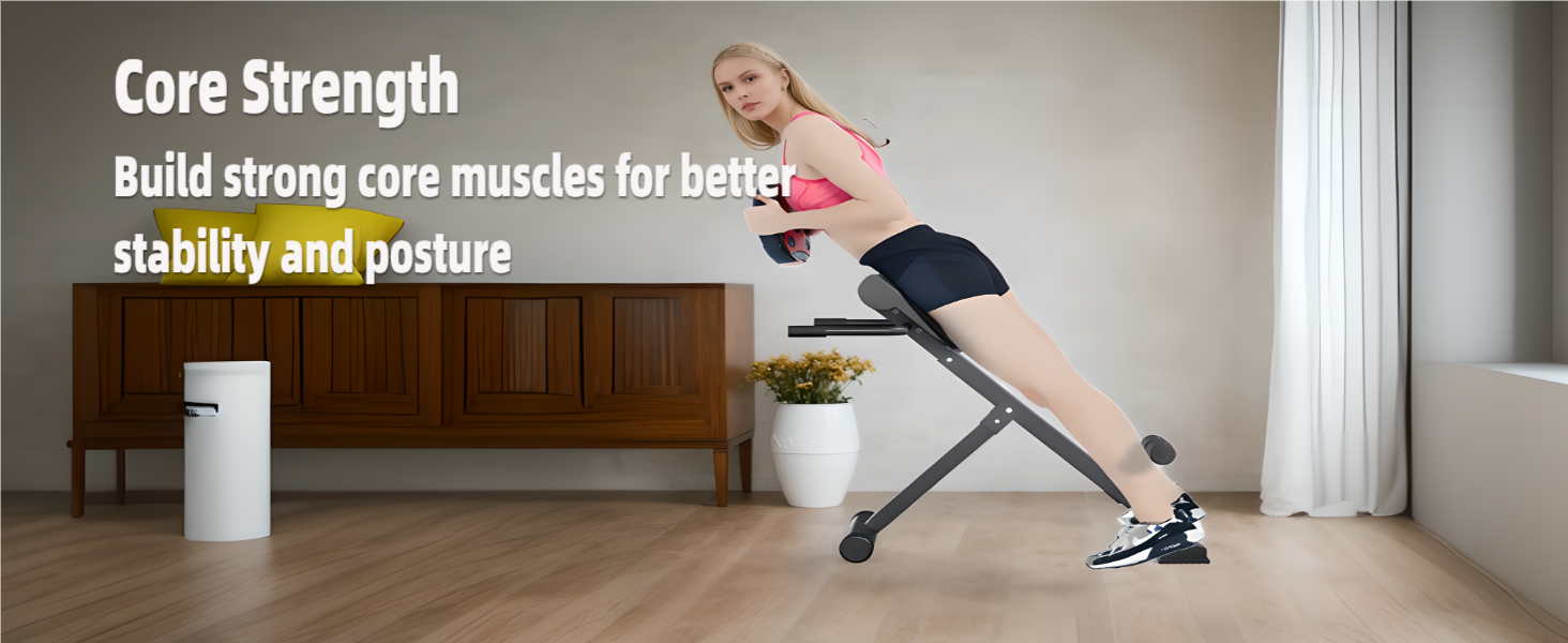 Тренажер для спини з гіперекстензією 45 градусів, регульована висота та спинка, міцний та зручний – для тренування сідниць, стегон та пресу, складана лава, чорний