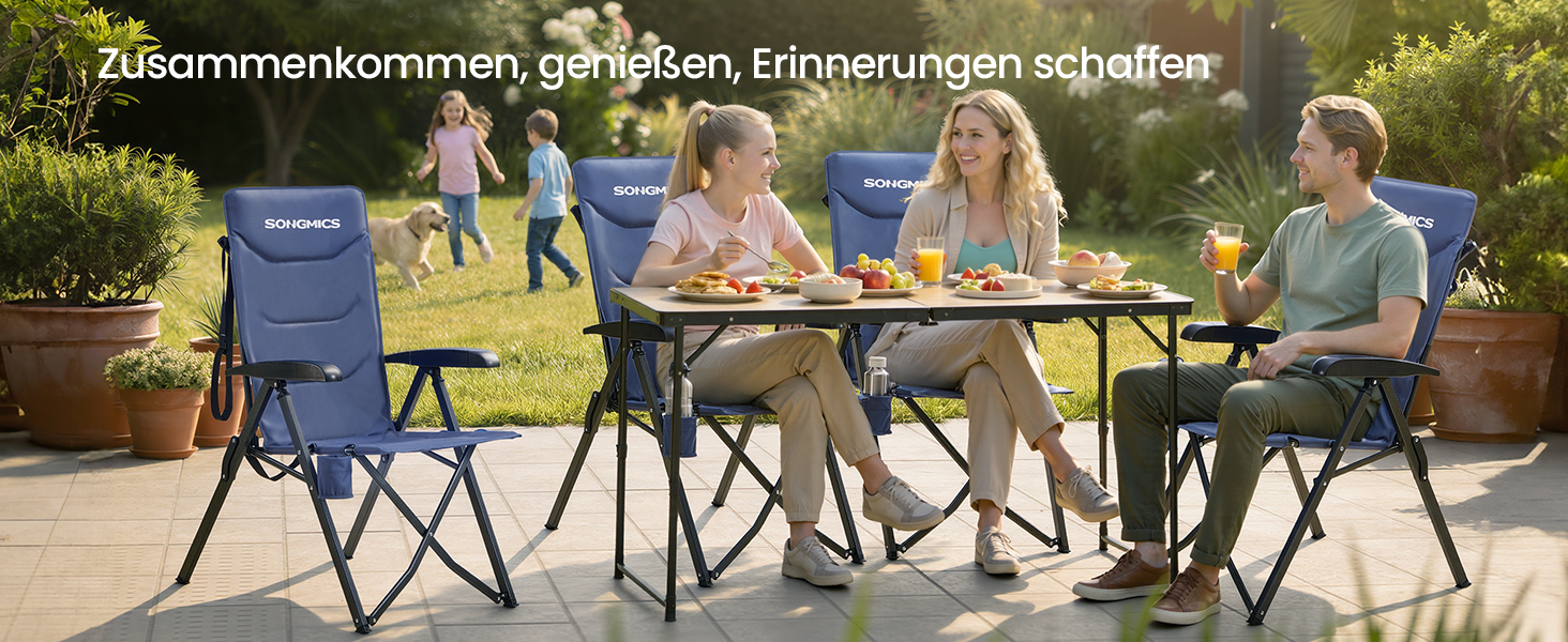 Складний туристичний стілець SONGMICS для відпочинку, риболовлі та кемпінгу, регульована спинка, обертовий підсклянник, блакитний