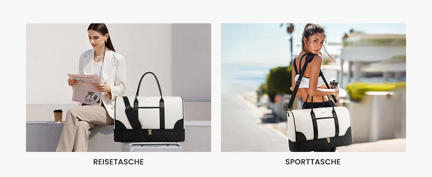 Сумка-мішок LOVEVOOK для жінок: дорожня, спортивна, з відділенням для взуття та мокрих речей, 2 шт. (35л, бежевий/чорний)