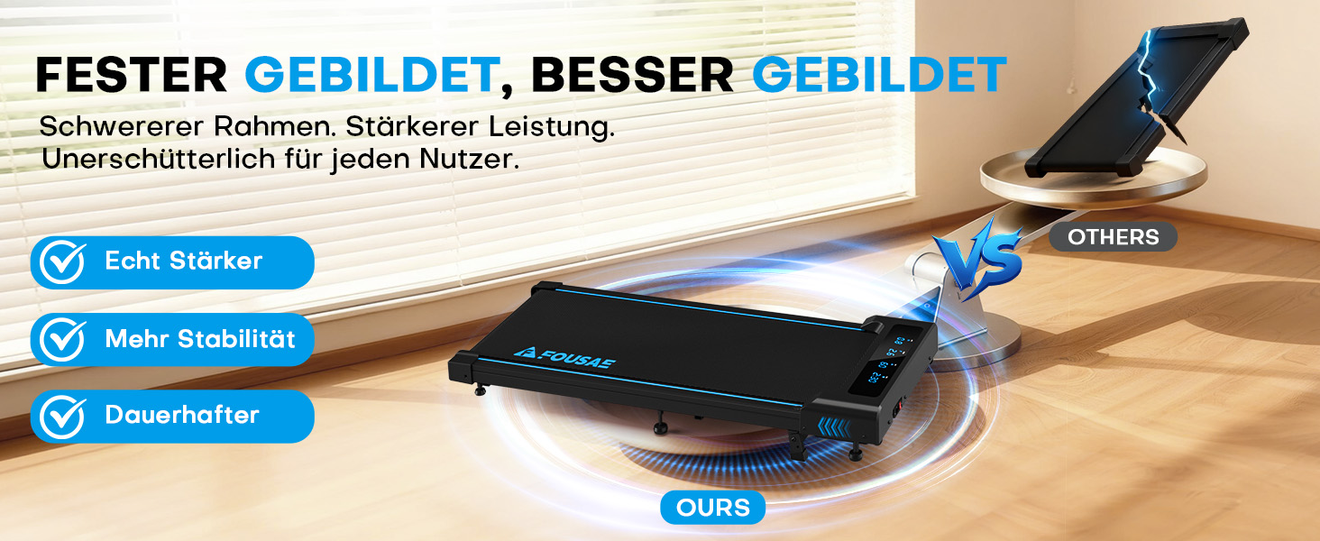 Walking Pad Laufband для дому 4-в-1: біговий стіл з підйомністю 9%, безщітковий двигун 2.5HP, LED-дисплей, пульт дистанційного керування, 12 HIIT-програм, до 150 кг, без встановлення, чорно-синій, з режимом повноекранного відображення