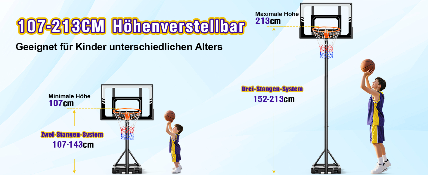 Баскетбольний кошик для вулиці дитячий, 107-213 см, зі стійкою та колесами, регульована висота, ударостійка PC-стінка, сірий. Подарунок для дітей