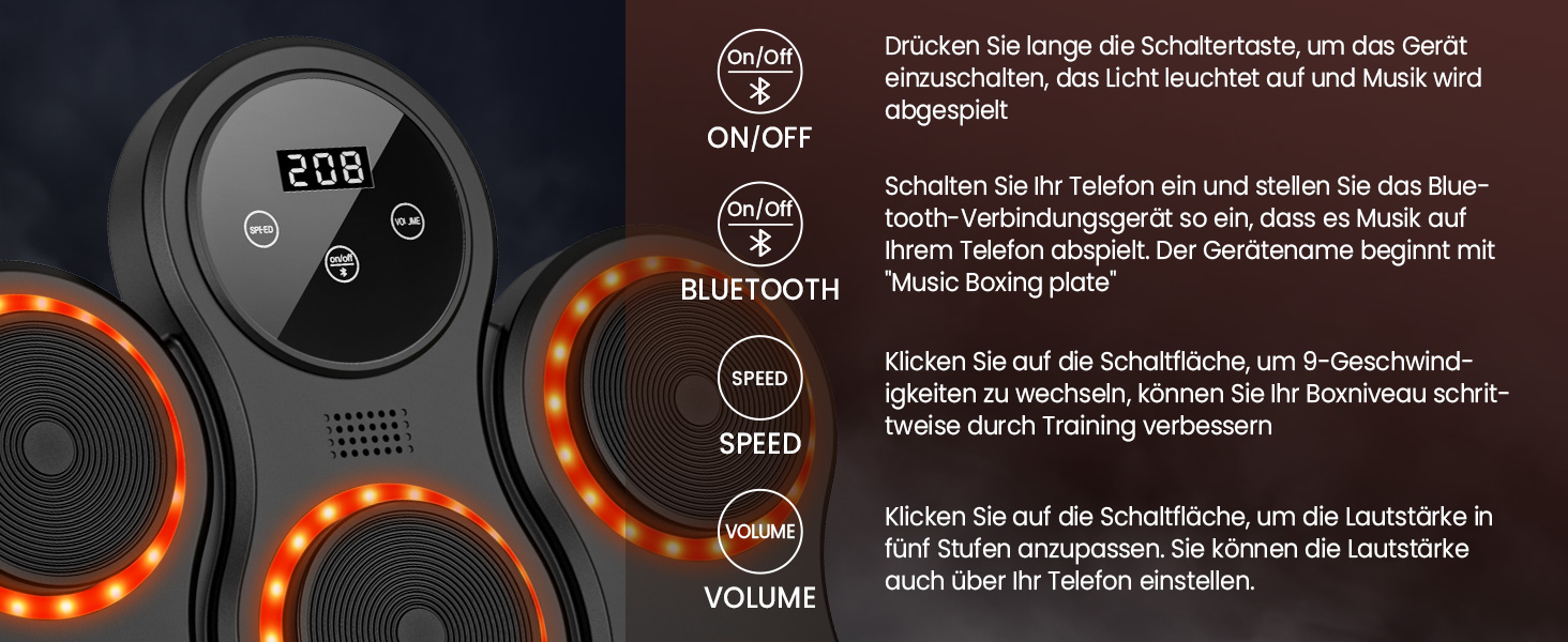 IERAKOR Музичний бокс-машина з LED, Bluetooth, 9 режимів швидкості, з рукавичками, інтелектуальна електронна боксерська машина для дорослих та дітей