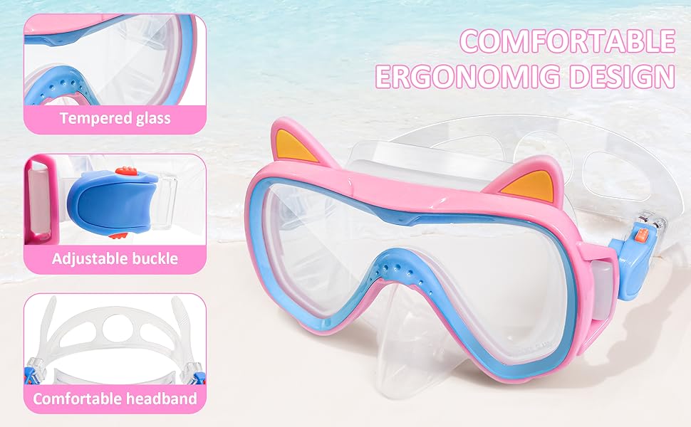 Дитяча маска для снорклінгу та плавання, 4-16 років, комплект, панорама 180°, сухий сноркель, рожева