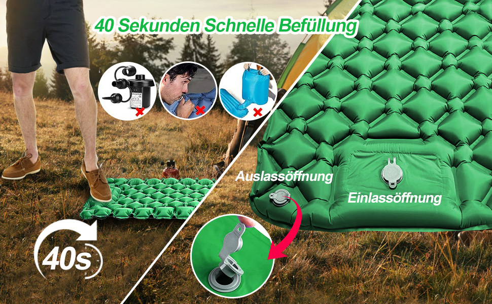 Isomatte HVIERO Саморозкладаючася, для кемпінгу та подорожей, ультралегка, компактна, зелена