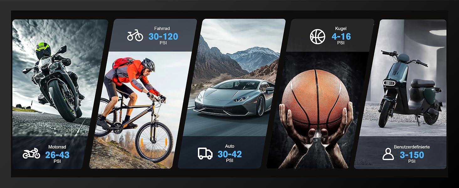 Електрична повітряна помпа, бездротова помпа для шин велосипеда з цифровим манометром (150 PSI), LED-ліхтар, для авто/велосипеда/мотоцикла/м'яча
