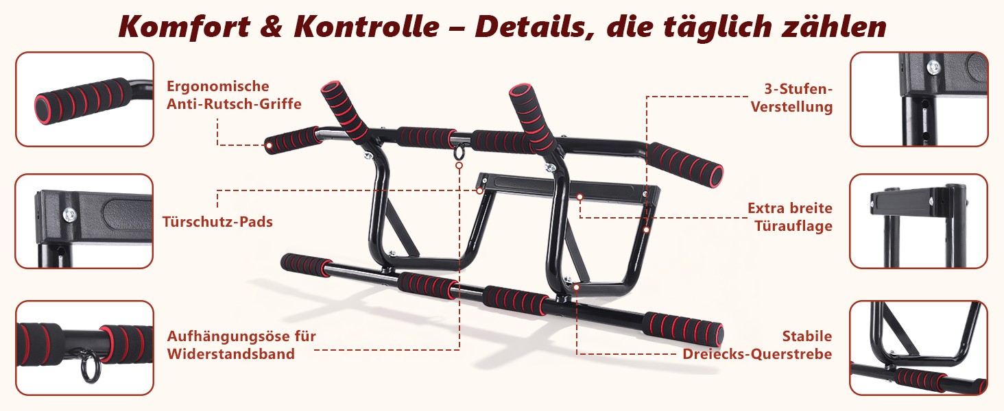 Турнік для дверей Klimmzugstange - турнік для підтягувань на дверний проріз без свердління, з м'якими ручками, 80-90 см