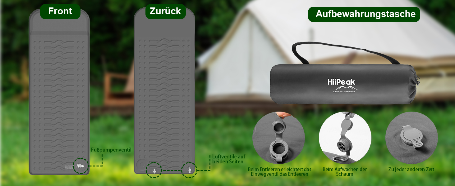 Кемпінговий килимок HiiPeak Isomatte R-Wert 9,5 з подушкою, ізольований, для зими та літа, зручний для кемпінгу, відпочинку на природі, піших прогулянок та наметів (сірий)