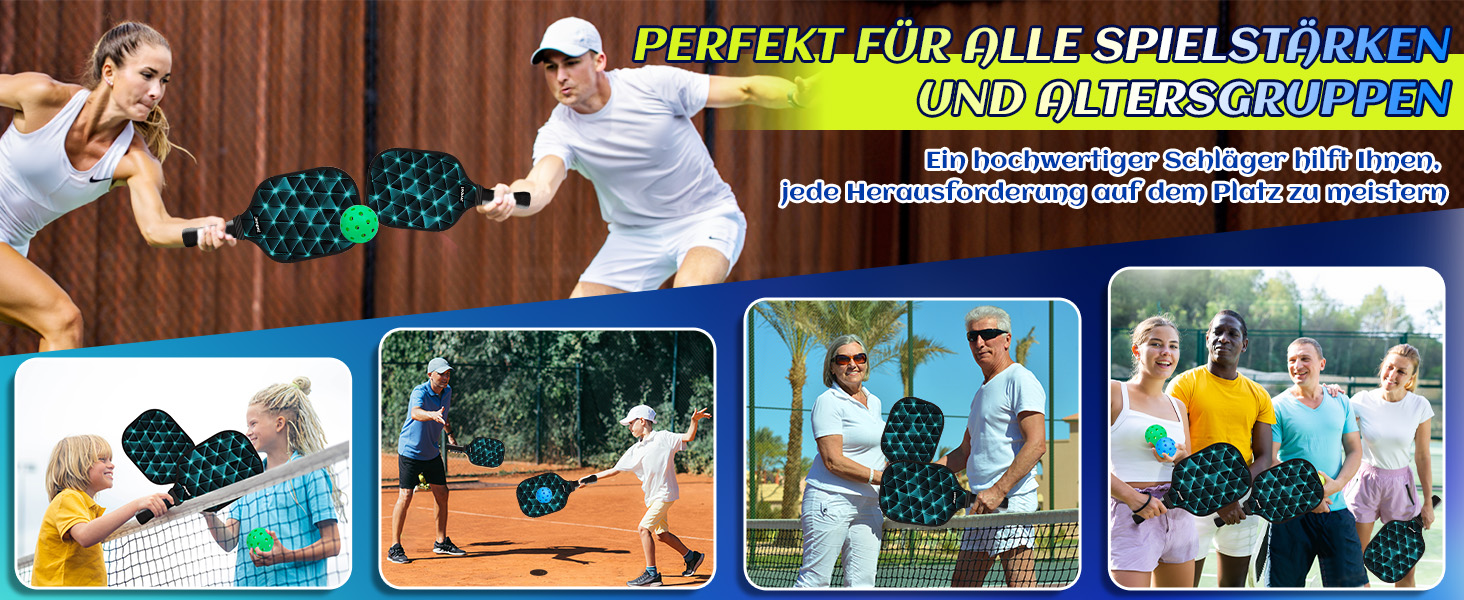 Набір для піклболу JOY SPOT 2 шт. з 4 м'ячами та сумкою – легкі ракетки з фібергласовою поверхнею для чоловіків, жінок та початківців – ідеально для гри в приміщенні та на вулиці